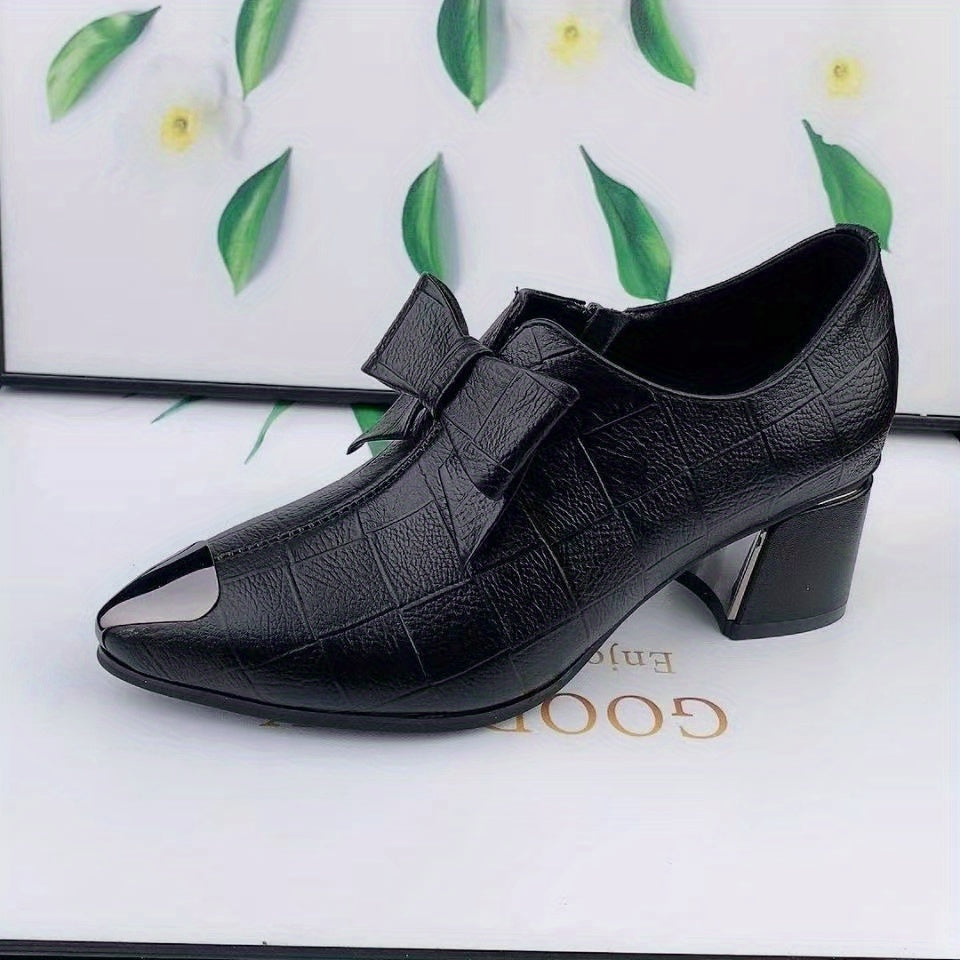 Women's Glossy Pointed High-heeled Casual Shoes, Paired with Cute Bows, Women Shoes