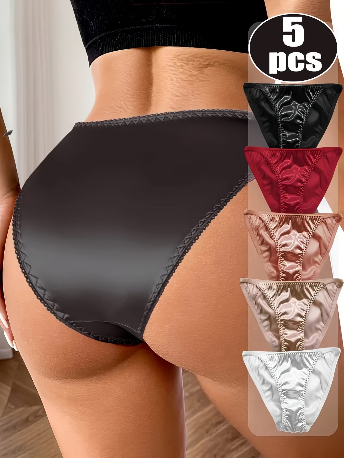 5pcs Women's Underwear Ice Seamless Low Waist Thin Belt Underwear V-shaped Solid Color Underwear