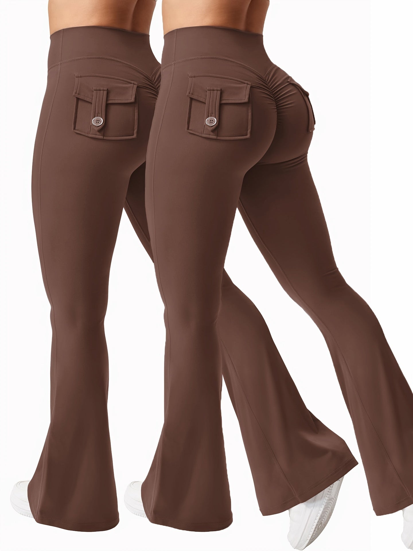 Two Piece Set Combination New Women's Casual Trumpet Yoga Pants Training Trumpet Pants High Waisted Work Clothes Belt Pocket Sportswear