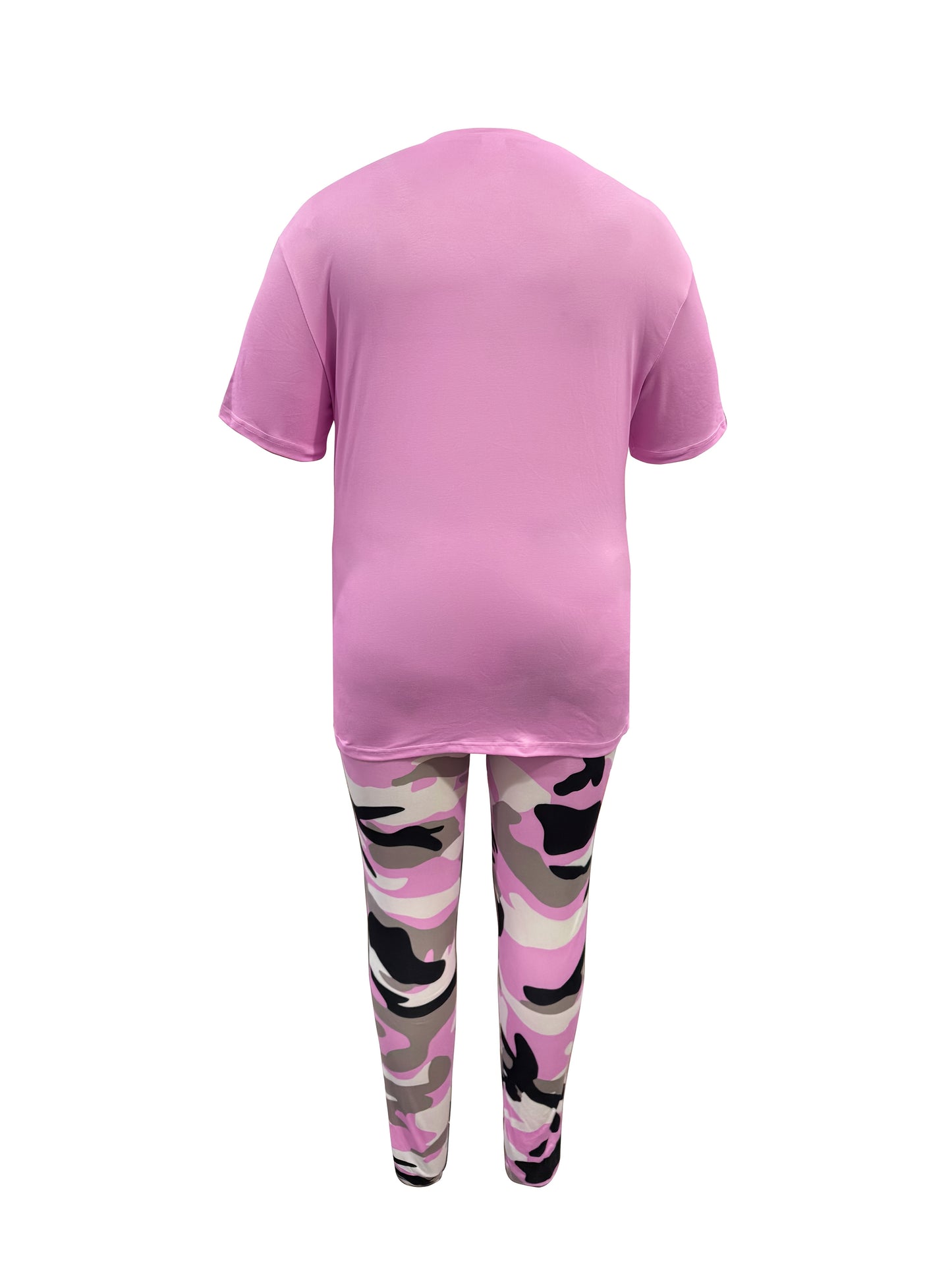 Plus Size - LADIES' Plus Size Daily Fashion Casual Set: Letter Print Crew Neck Short Sleeve T-shirt + Camouflage Long Pants With Pockets