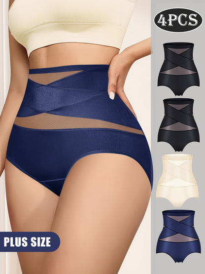 4pcs Fashionable Plus size Women'S Briefs High waisted Tummy controlling - product view 1