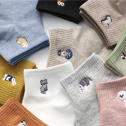 10 Pairs Of Women's Socks, Cute Embroidered Socks for Women, Short Socks, Boat Socks, Low Socks, Midsole Socks, Animal Cartoon Short Socks