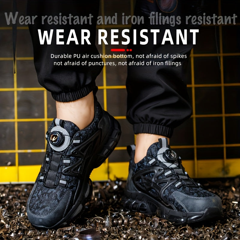 Button Elastic Lace-up Loafer Anti-smash And Anti-stabbing Work Shoes