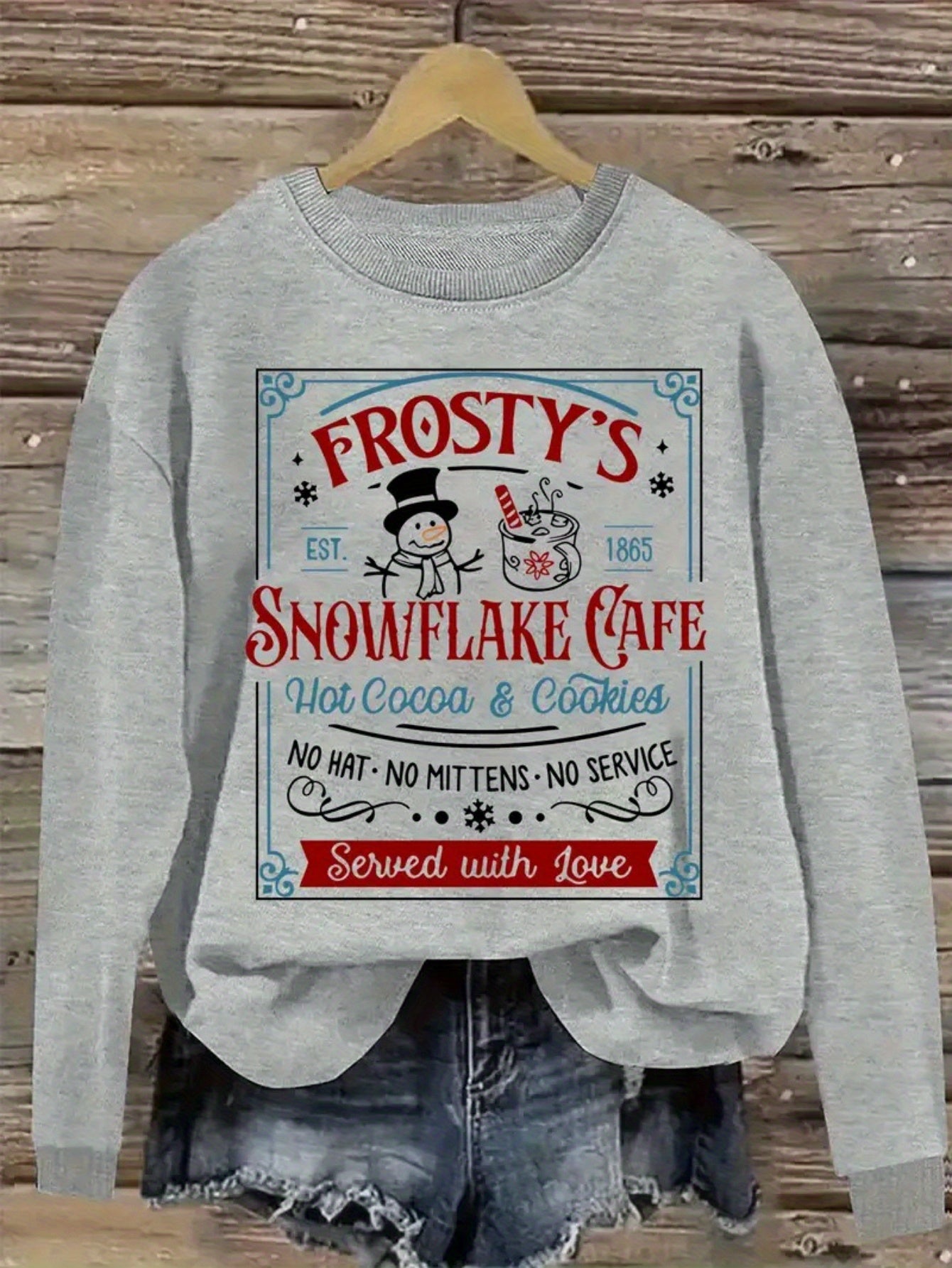 Christmas Theme Women'S Casual Crew Neck Sweater, Long Sleeve Pullover for Autumn/ Winter, Grey Sweatshir