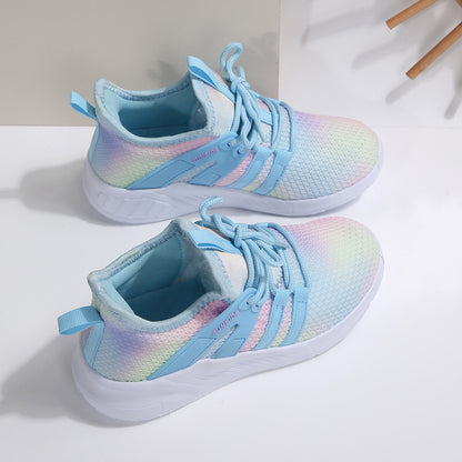 Boys Girls Gradient Color Sports Shoes Low Top Shock Absorbent EVA Sole Breathable Mesh Casual Sneakers Tennis Shoes Easy On/Off for School Competition Daily Wear