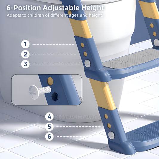Toilet Potty Training Seat with Step Stool Ladder, Safe & Comfortable Potty Chair with Anti-Slip Design, Adjustable Height, Soft Cushion, Foldable for Easy Storage