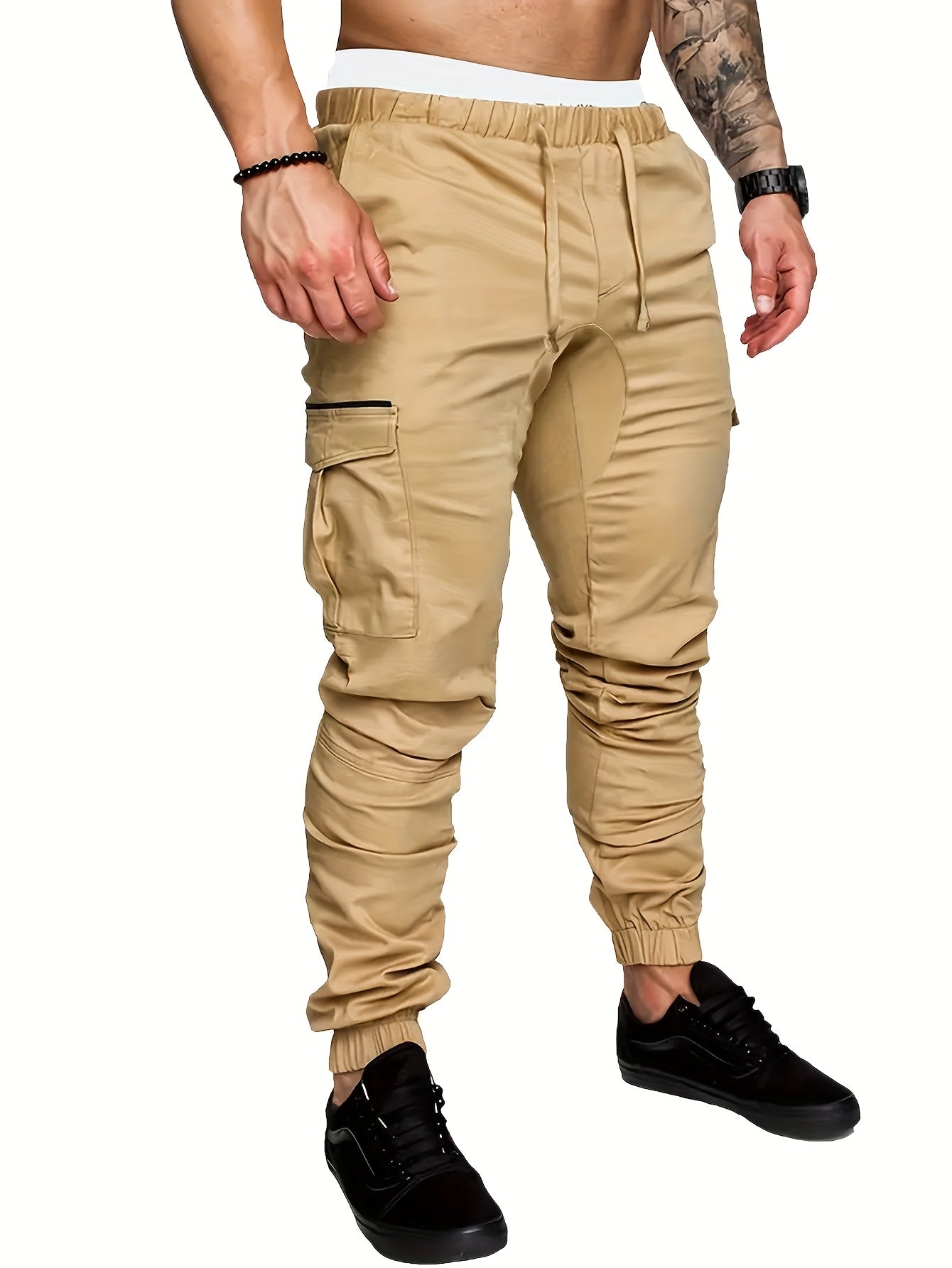 EXARUS 2 Pack Cargo Pants For Men - Relaxed Fit Twill Joggers With Elastic Waistband And Stretch Fabric - Casual Wear