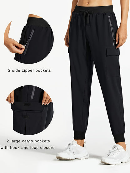 Women'S Cargo Joggers Hiking Pants Lightweight Quick Dry Camping 50+ Zippered Pockets