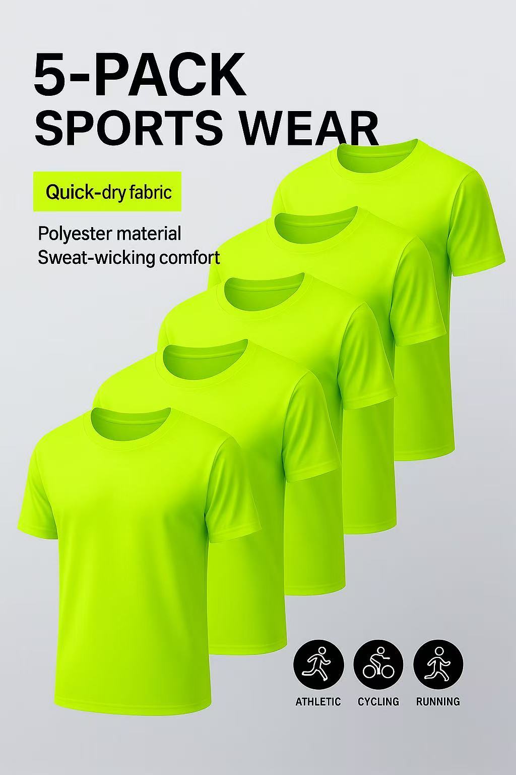 5-Pack Men’s Quick-Dry Sports T-Shirts, Breathable Sweat-Wicking Athletic Tees for Running, Cycling & Gym