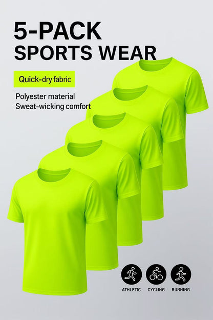 5-Pack Men’s Quick-Dry Sports T-Shirts, Breathable Sweat-Wicking Athletic Tees for Running, Cycling & Gym