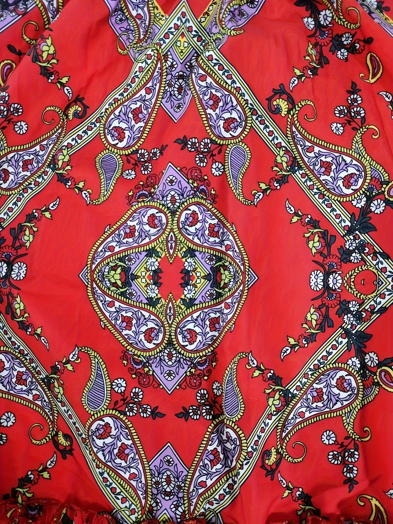 Bohemian Paisley Print Maxi Skirt for Women - Casual Woven Polyester Half-Skirt, Ethnic Style, No Belt, All-Season Beach Fashion