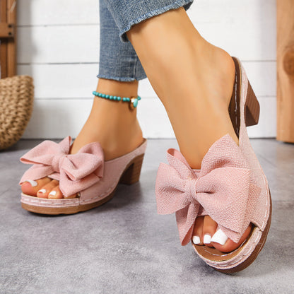 [Summer Heel Sandals] New Summer High Heel Sandals| Soft Bow-Backed Flat Sandals| Round-Toe Open-Toed Fashion Slippers for Women