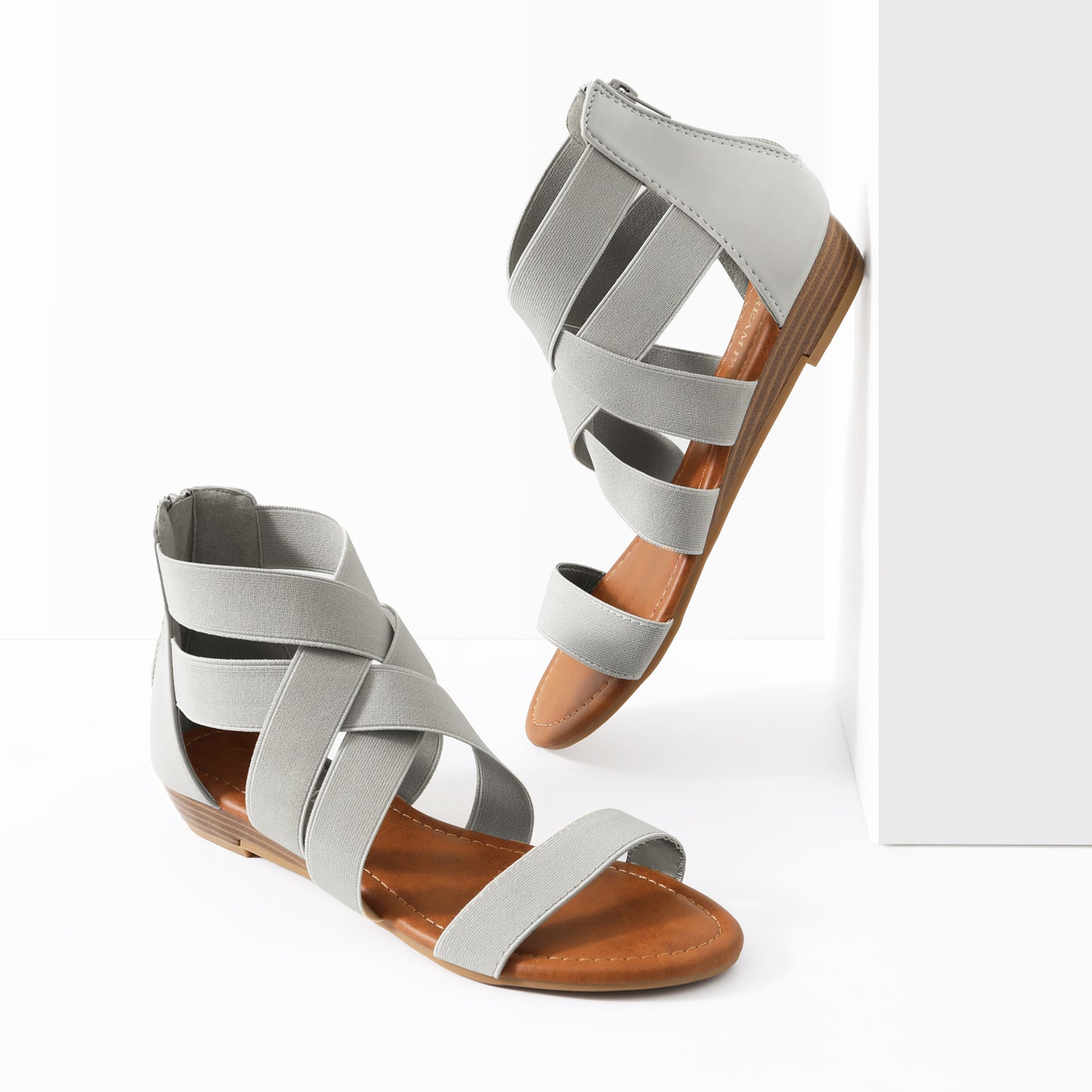 Womens Sandals, Simple Design, Women's Elastic Ankle Strap Low Wedges Sandals, Easy Slip-On, Suitable for Summer Vacation, Dating, Parties, Walking, Comfotrable