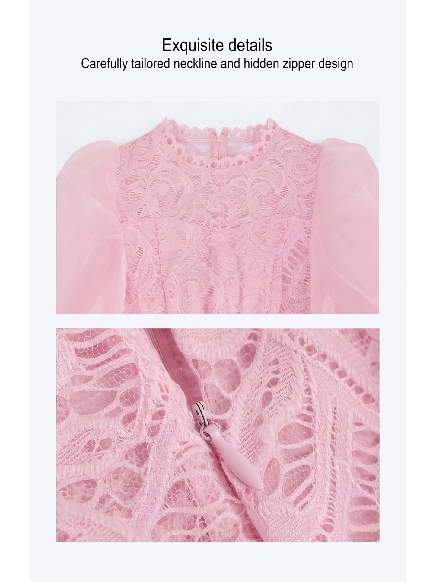 Plus Size, New Arrival Women's Lace-Trimmed Bubble Sleeve Party Dress with Round Neckline And Three-Quarter Length Sleeves