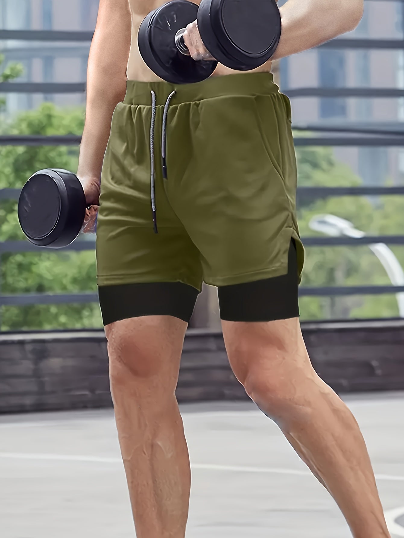 3pcs Men's 2-in-1 Double-layer Shorts with Inner Pocket, High Stretch Sports Shorts, Suitable for Summer Running, Gym Exercise And Training