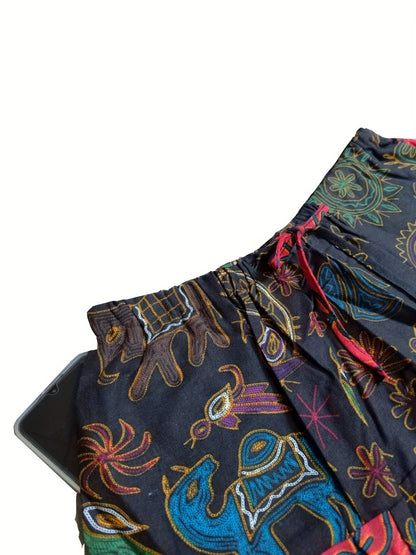 Men'S Stylish 100% Loose Colorful Fans Pattern Pants with Pockets, Casual Breathable Comfy Trousers for City Walk Street Hanging Outdoor Activities