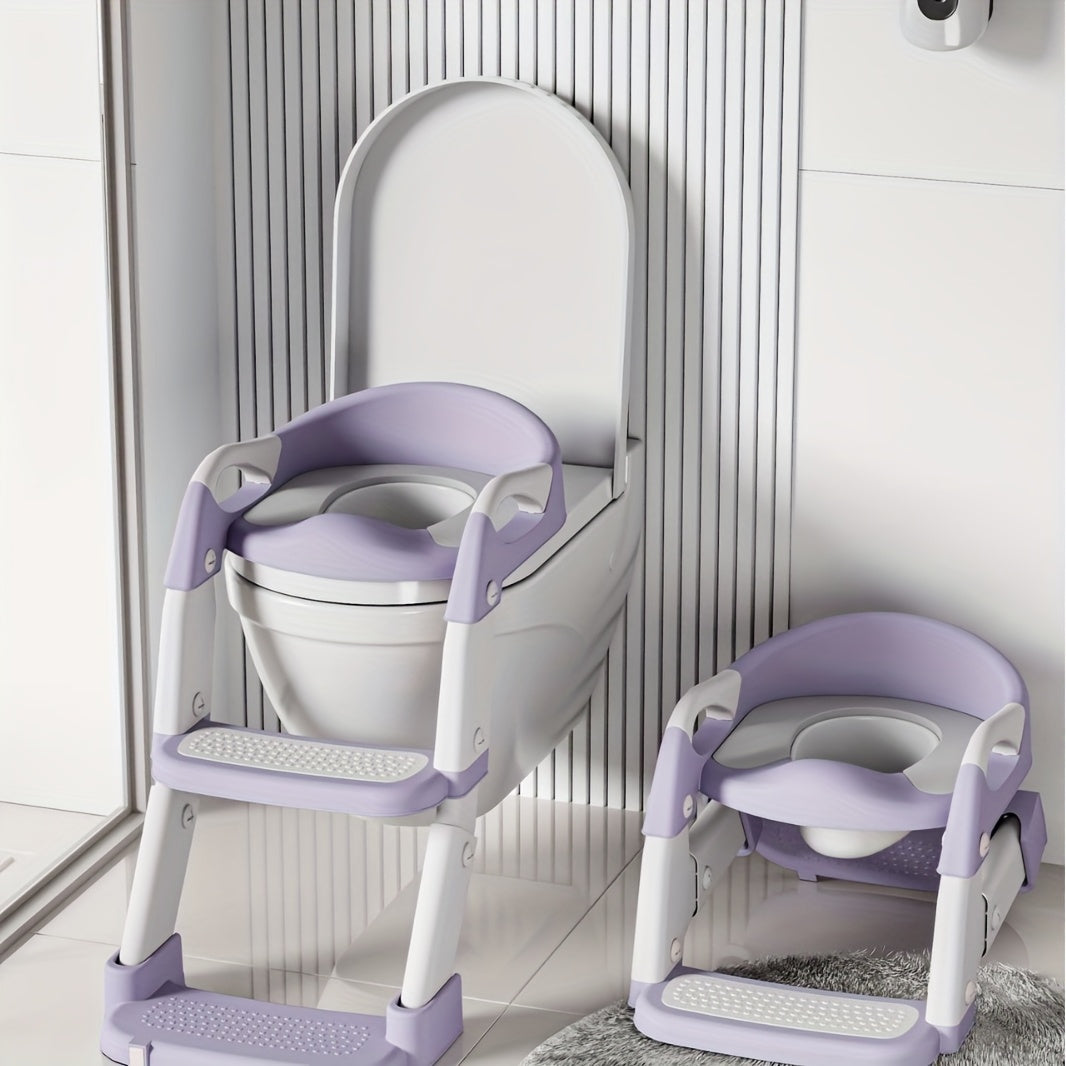 Potty Training Seat with Step Stool Ladder, Potty Training Toilet for Kids Boys Girls Toddlers - Comfortable Safe Potty Seat with Anti-Slip Pads Ladder Grey Green And Violet