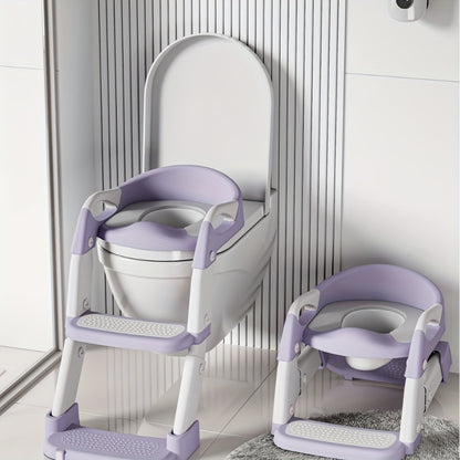 Potty Training Seat with Step Stool Ladder, Potty Training Toilet for Kids Boys Girls Toddlers - Comfortable Safe Potty Seat with Anti-Slip Pads Ladder Grey Green And Violet