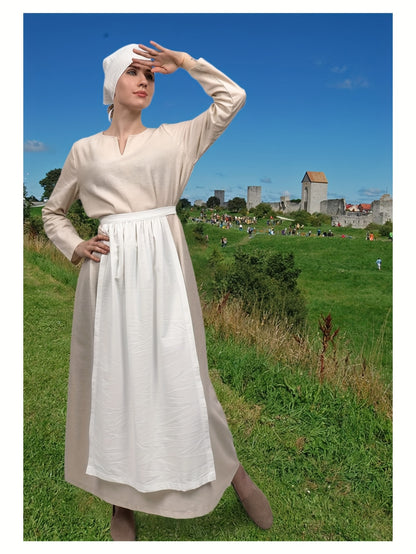Medieval Women's Linen Dress - Renaissance Chemise Cosplay Maxi Ren Faire Costume