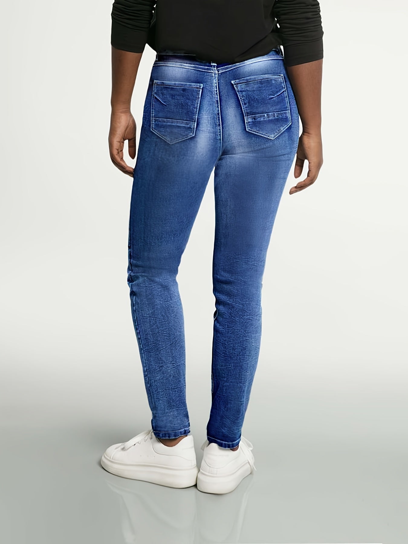 Women's Bright Steel Blue Denim High-Waist Slim-Fit Jeans - product view 15