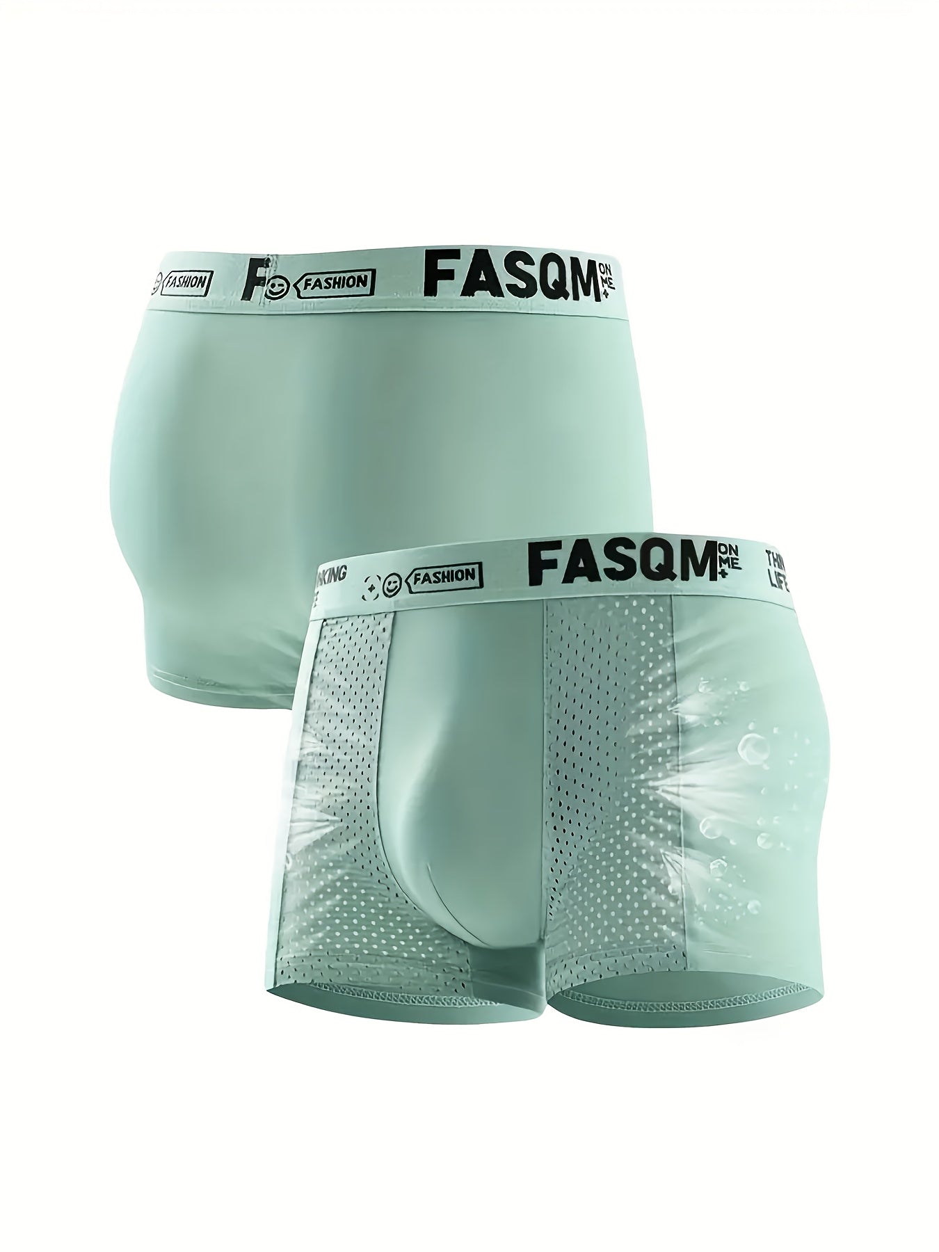 Random Set Of 6 Men's Stylish And Comfortable Boxer Briefs, Featuring Breathable Mesh Patches And Stretchy Fabric. Available In Casual Solid Colors Like Green, Sky Blue, Black, And Deep Gray, with A Contrasting Letter Print On The Waistband.