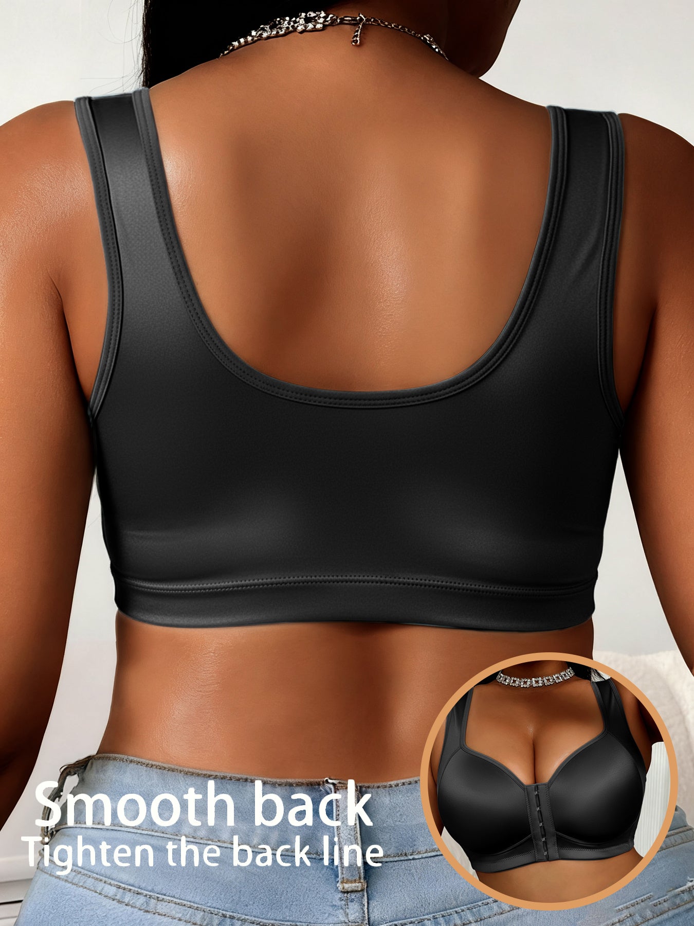 1-piece Set Of Women's Plus Size Bra Without Steel Ring, Satin Fabric, Smooth Fabric, Front Buckle Design With Strong Support, Suitable For Daily Wear And Formal Occasions - Comfortable Underwear, High Elasticity Material, High Support Enhancement