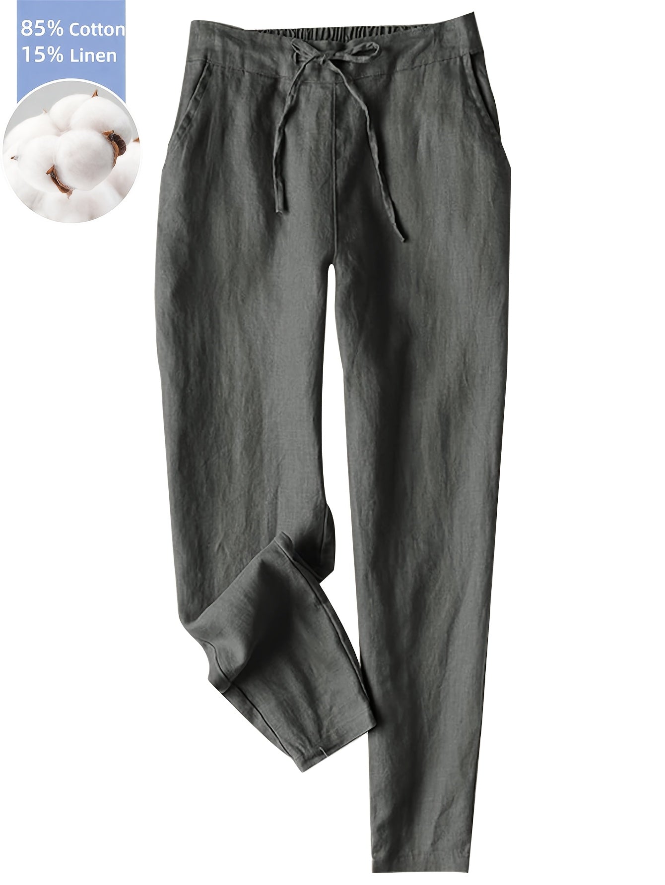 Women's Linen Pants - Summer High Waist Straight Leg Pants with Drawstring | Casual Beach Palazzo Pants | Boho Vacation Trousers for Travel