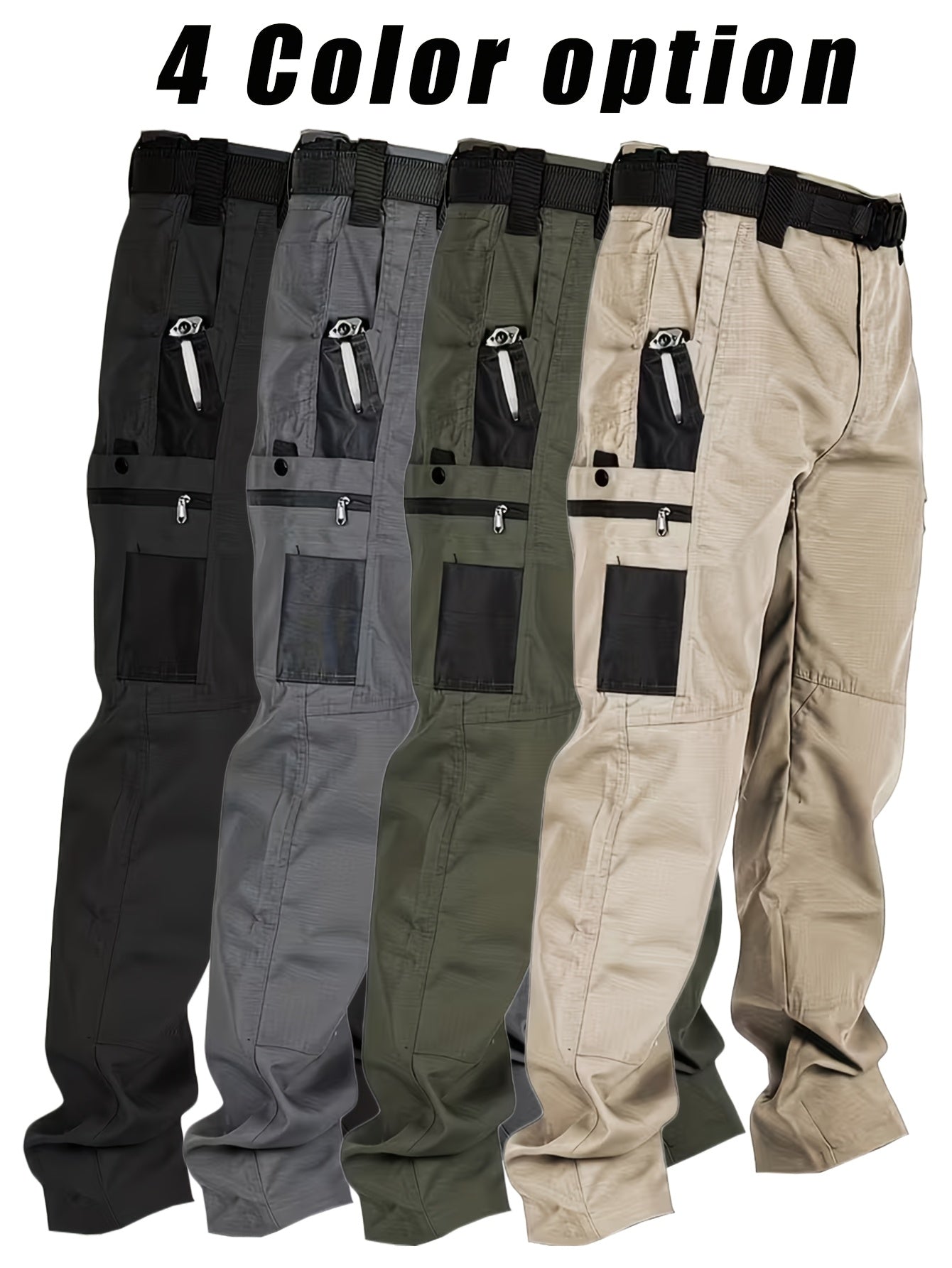 2pcs Set, Men'S Outdoor Cargo Pants, Multi-Functional Pockets, Lightweight, Ripstop, Durable Work Pants, for Camping Hiking Fishing, Suitable for Spring Summer And Autumn Seasons