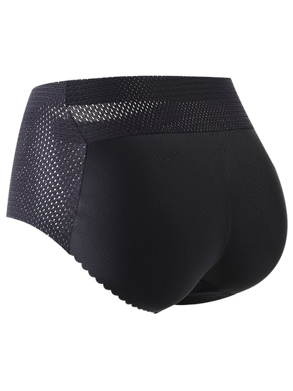 2pcs Solid Fake Butt Padded Seamless Shaping Panties with Scallop Trim, Comfy & Breathable Butt Lifting Panties, Women's Underwear & Shapewear