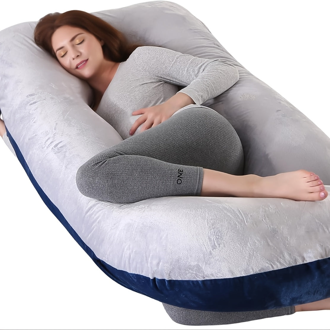 57-Inch J-Shaped Pregnancy Pillow - Breathable Washable Cover