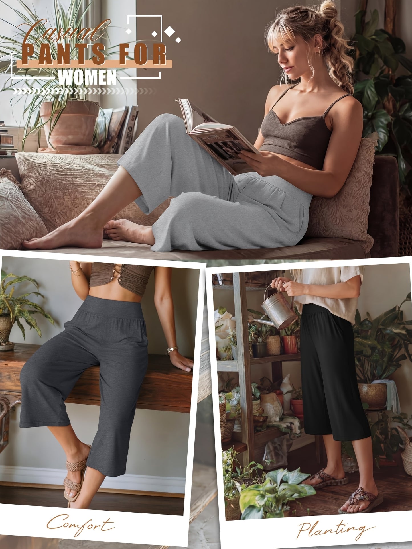 3 Pack Capri Pants For Women Loose Lounge Cropped Sweatpants Joggers Yoga Capri With Pockets
