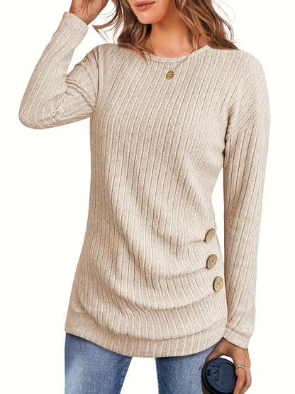 Three-piece Women'S Long-sleeved Corset Top, Round-neck Button Shirt, Autumn And Winter Shirt, Light Sweater