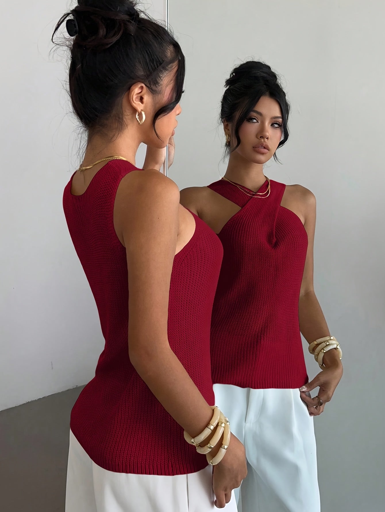 Casual, Niche Design, Crossover Neck Sweater, Summer Women'S Clothing, Sleeveless Top For Women.