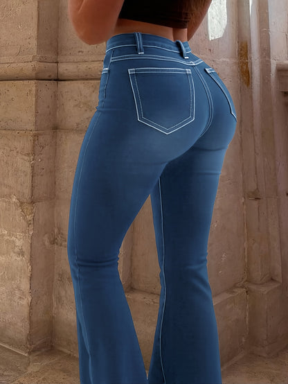 Women's Sexy Ripped Distressed Bell-Bottom Jeans - Mid-Rise Tight-Fit Pants with Full-Length Bell Flare Legs, Beltless & Machine Washable for Casual Outfits (//Daily Wear) - - Wearable in Stock