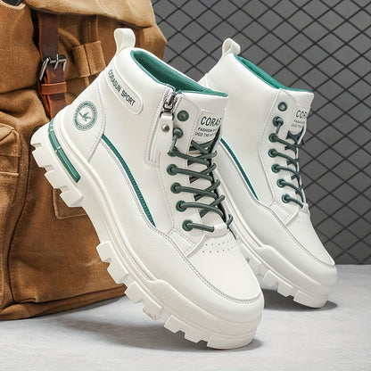 High-Top Zipper Design Men'S Boots for Autumn And Winter, Featuring a Waterproof PU Surface, Slip-Resistant And Durable Sole, Ideal for Outdoor Activities, Hiking, And Mountaineering
