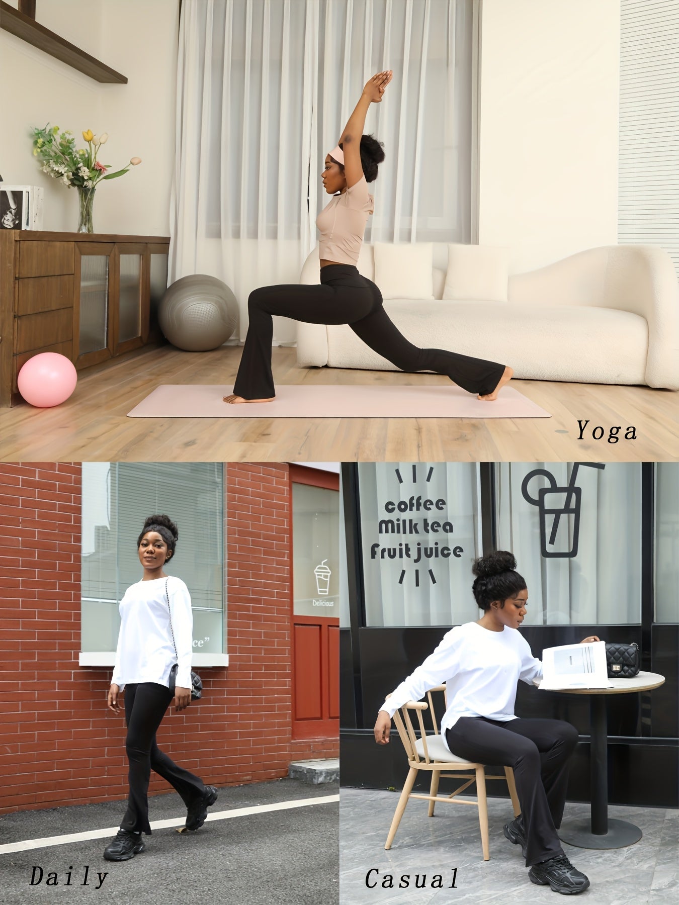 5-Pack Women's High Waisted Flare Bell Bottom Yoga Pants - Tummy Full-Length Leggings (Suitable for Yoga, Gym, Dance) | Soft Bootleg Wide- Pants with Tummy, 2 Colors, Year-Round Wear