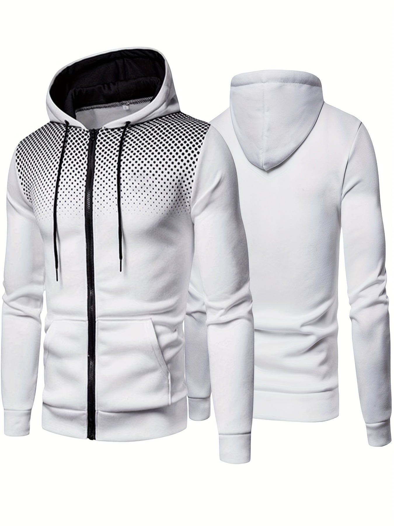 Men's Polka Dot Printed Hooded Jacket, Hooded Jacket with Zippers and Pockets, Men's Winter and Autumn Casual and Sporty Fashion