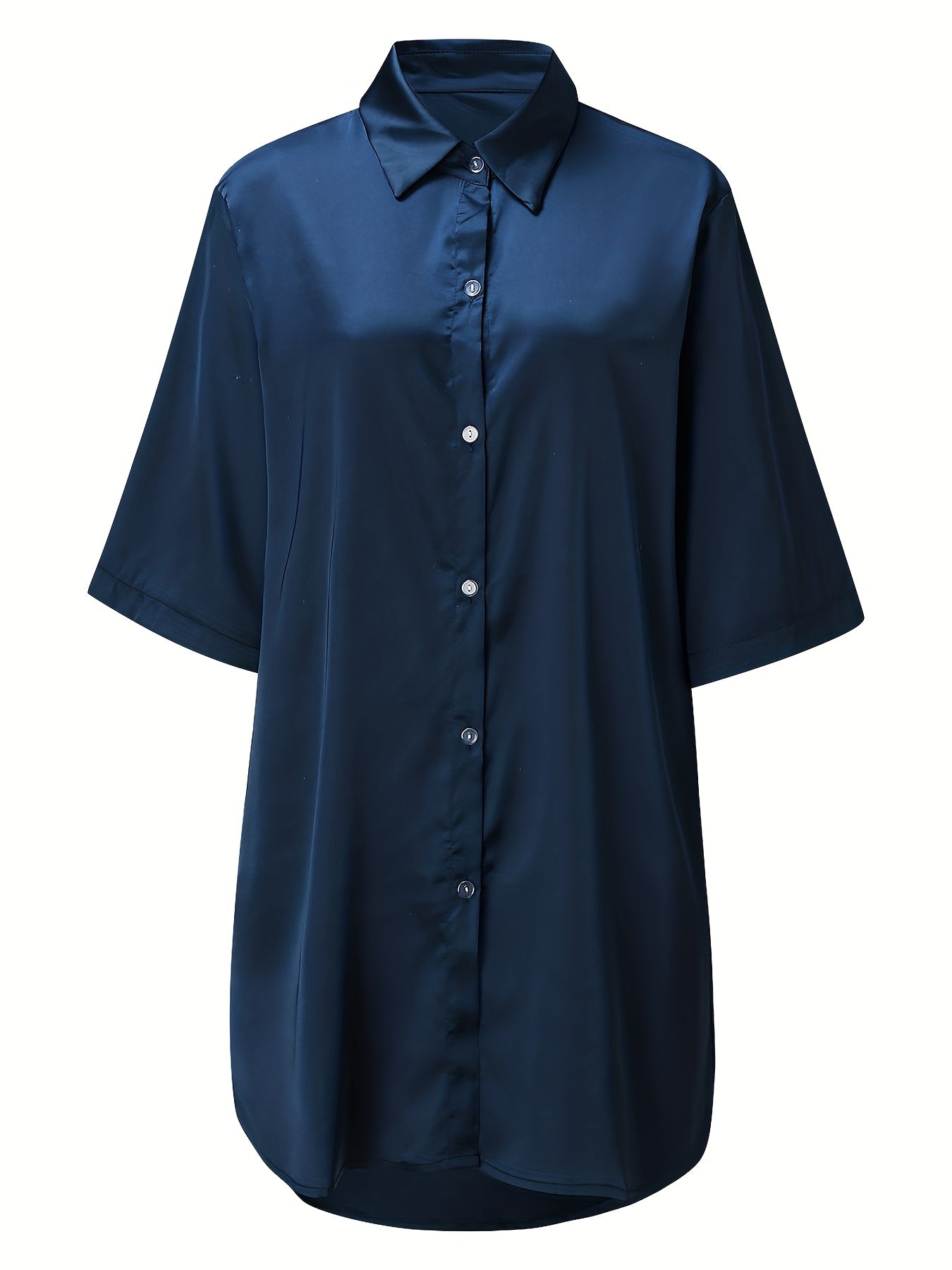 European And American Solid Color Sexy Shirt for Women Comfortable And Smooth Home Wear Long Pajamas