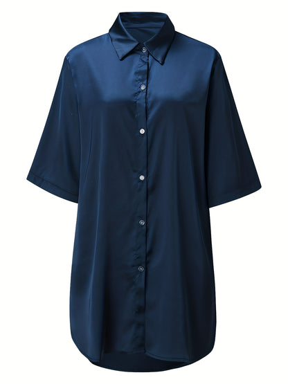 European And American Solid Color Sexy Shirt for Women Comfortable And Smooth Home Wear Long Pajamas