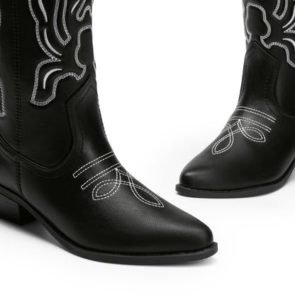 Women's Cowboy Boots Mid Calf Cowgirl Boots Embroidery Stitched Western Boots
