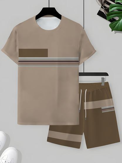 [3D Printing 2pcs Set] Summer 3D Printed Men'S Breathable Comfortable Outdoor Casual Short-Sleeve Crew Neck T-Shirt And Shorts Adult Set