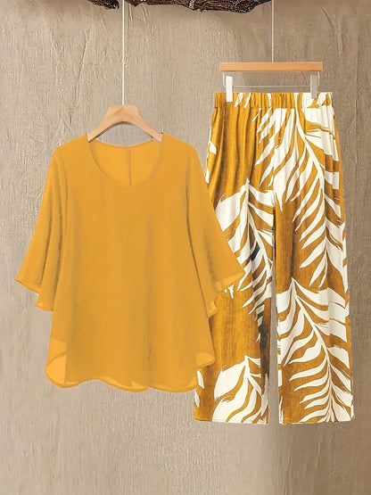 Women's Two-Piece Pants Set - Graphic Print Casual Look 6981