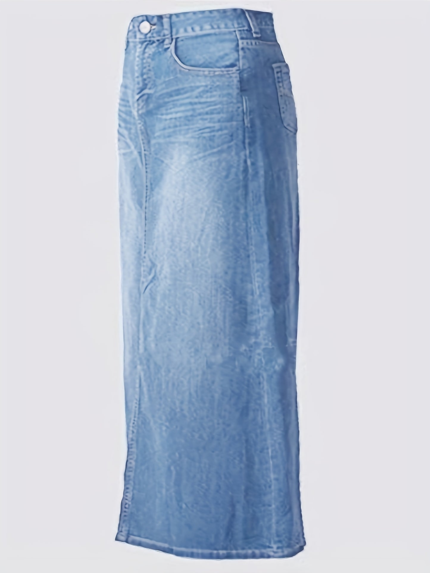 Long Denim Skirt for Women Casual A-Line Denim Maxi Skirt Stretch High Waisted Jean Skirt with Pocket