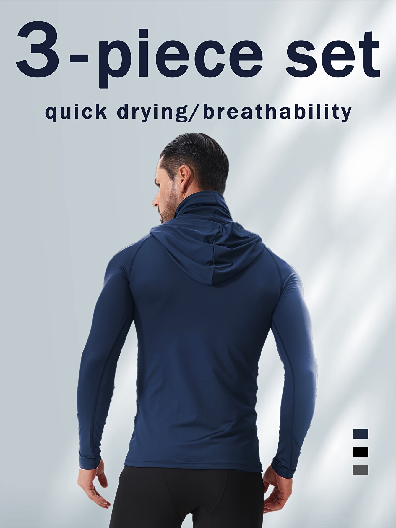 3pcs Men's UPF Hooded Sweatshirts with Mask - Quick-Dry Breathable Outdoor Hoodies Suitable for Working,, Fishing, Sun Gear
