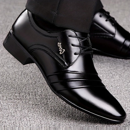 PLUS SIZE Men's Fashion Solid Dress Shoes - Uppers, Wear-resistant Lace-up for Business & Office Wear