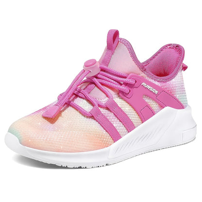 Boys Girls Gradient Color Sports Shoes Low Top Shock Absorbent EVA Sole Breathable Mesh Casual Sneakers Tennis Shoes Easy On/Off for School Competition Daily Wear