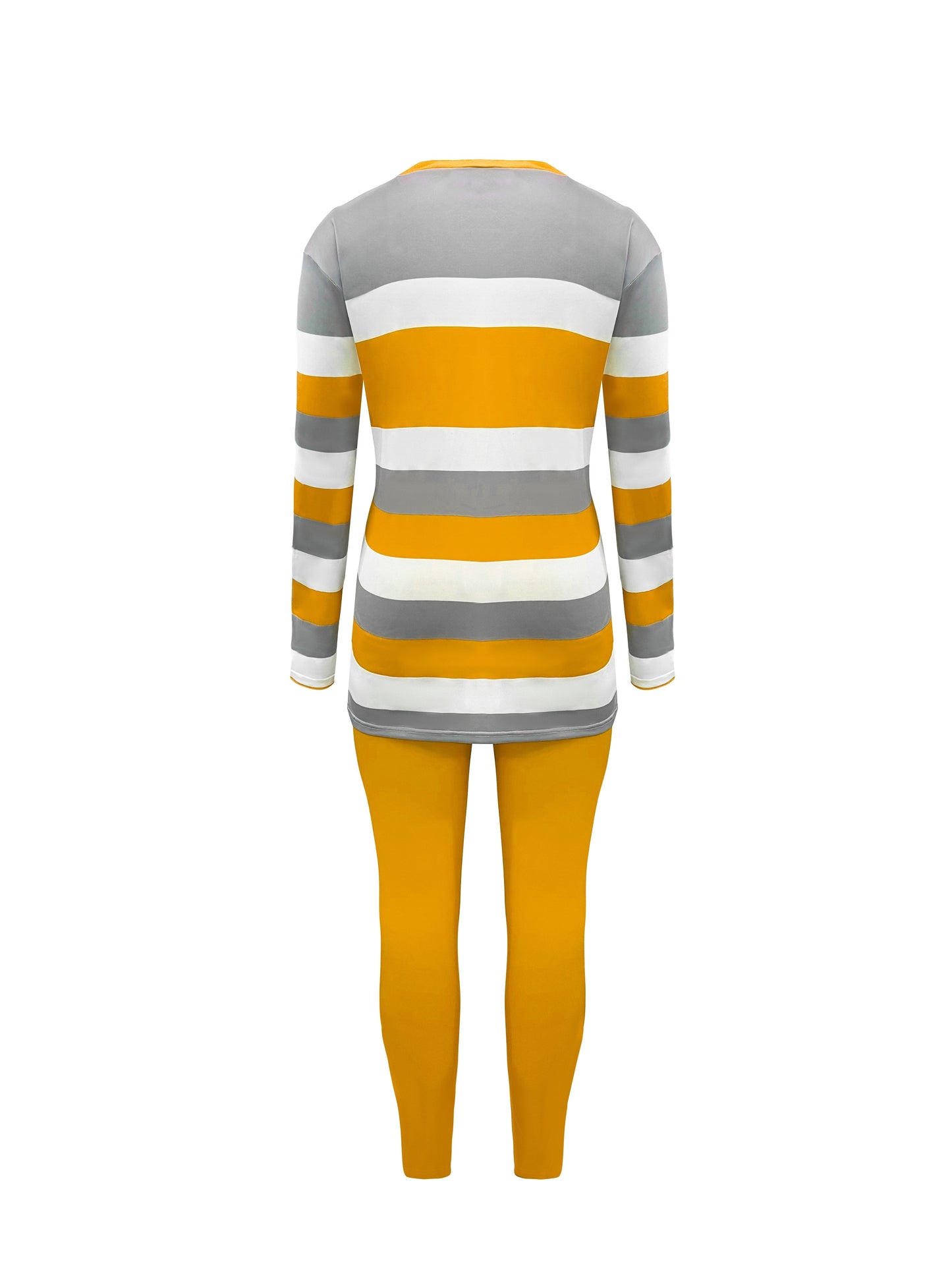 Plus Size Color Block Two-piece Set, Casual Crew Neck Long Sleeve Top & Pants Outfits, Women's Plus Size Clothing
