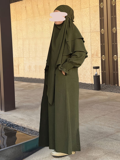 Khimar+abaya 2pcs Set Umrah Rida Set Player Abaya Set with Pockets