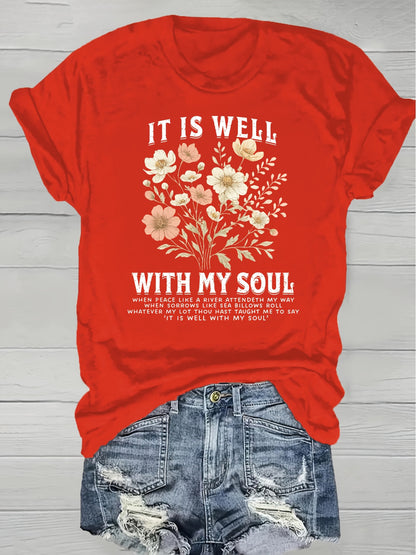 Plus Size, European American Fashion Floral Print T-shirt Women's Clothing
