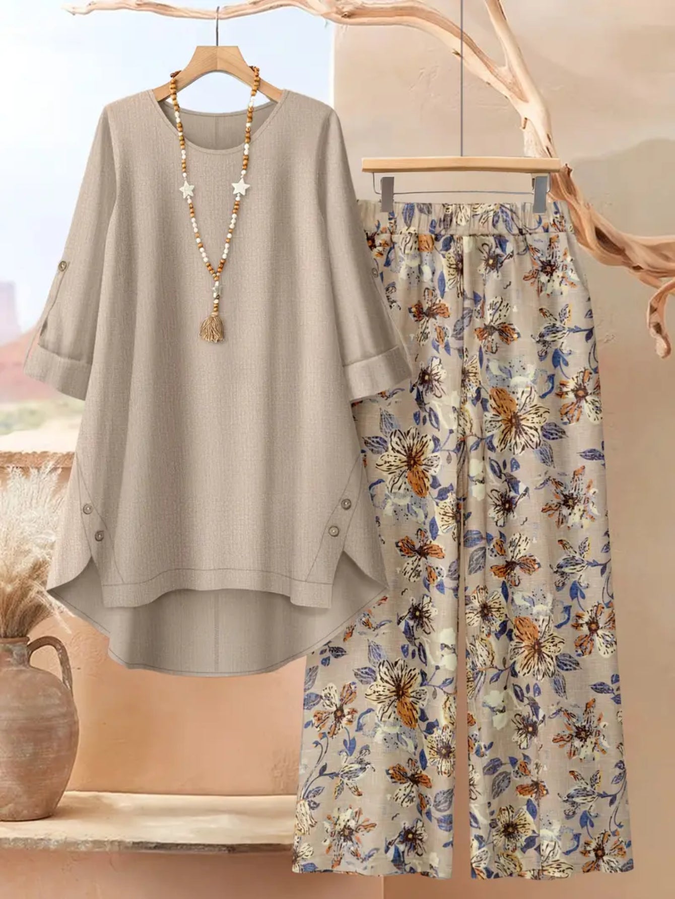 Women's Khaki Floral Printed Wide-Leg Pants - product view 10